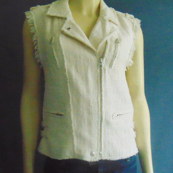 Rebecca Taylor Off White Textured Frayed Tweed Biker Moto Vest Sm - Picture 5 of 16